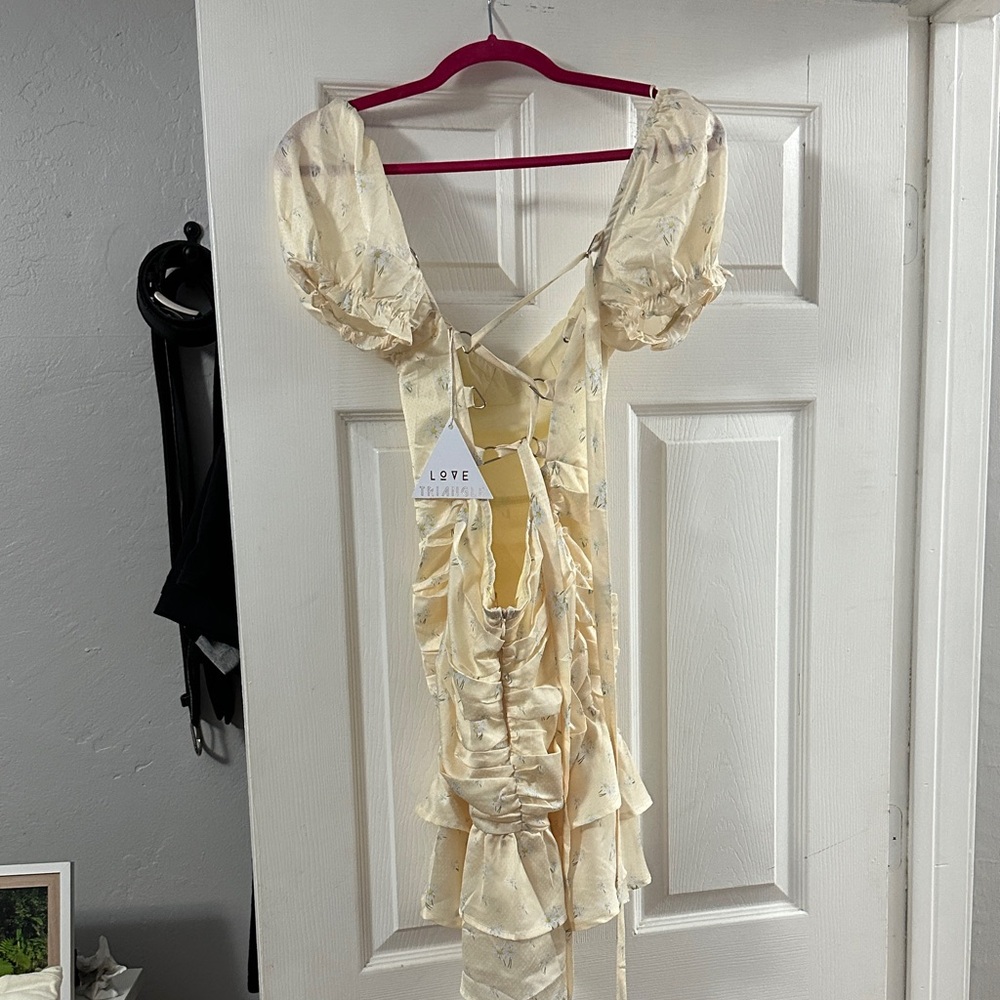 Love Triangle Light Yellow Ruched Mini Dress - Picture 3 of 4